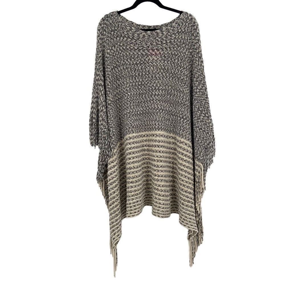Marley‎ Lilly Plus Shawl Poncho Sweater Gray/Cream NWT One Size